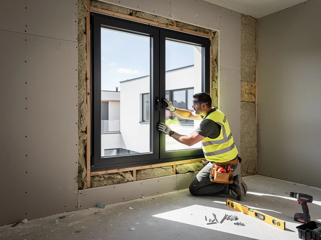 Pose en applique d'une fenêtre aluminium sur une façade contemporaine